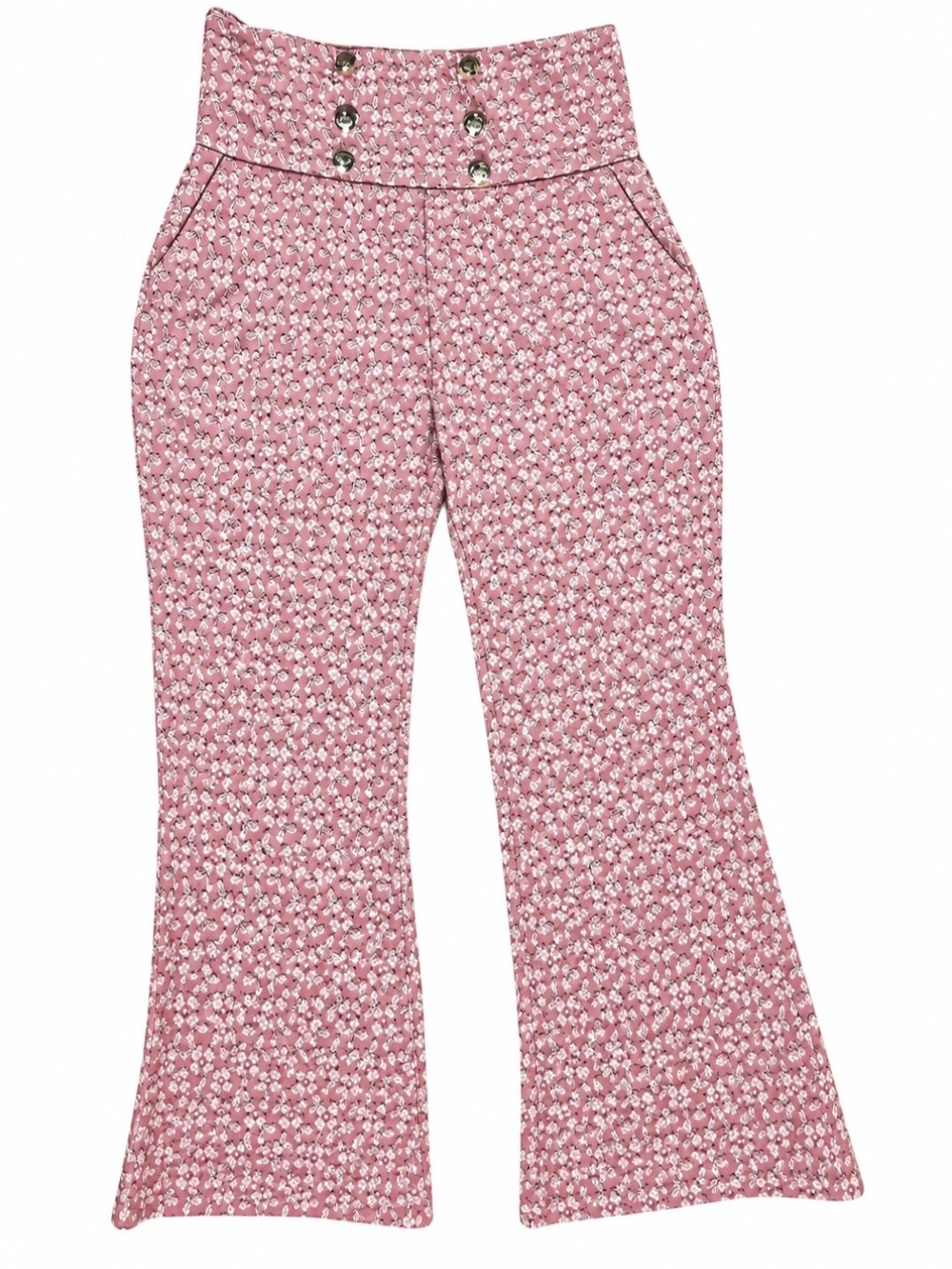 Women’s Pink/White Floral Flared Dress Pants Flat Front Button/Zip XL